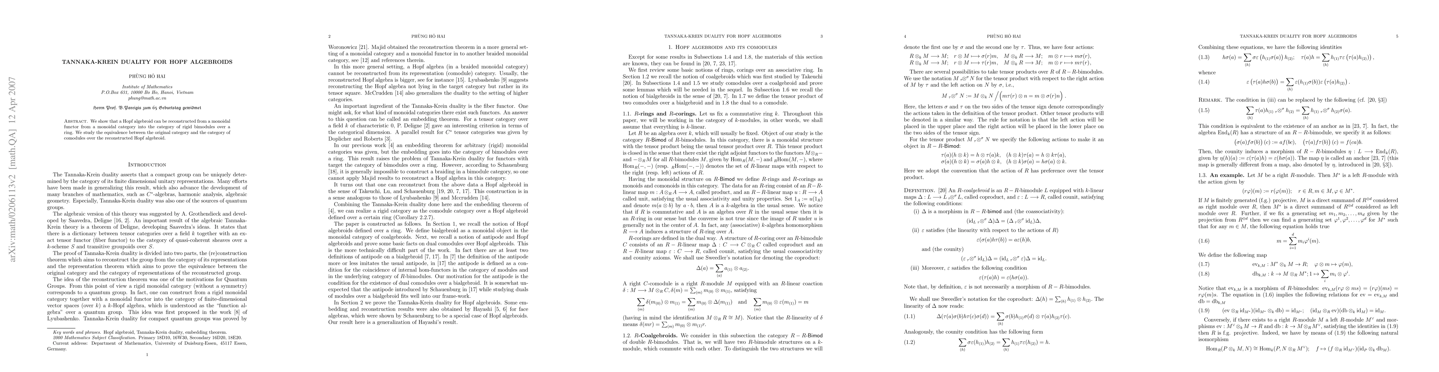 Thumbnail for Tannaka-Krein duality for Hopf algebroids