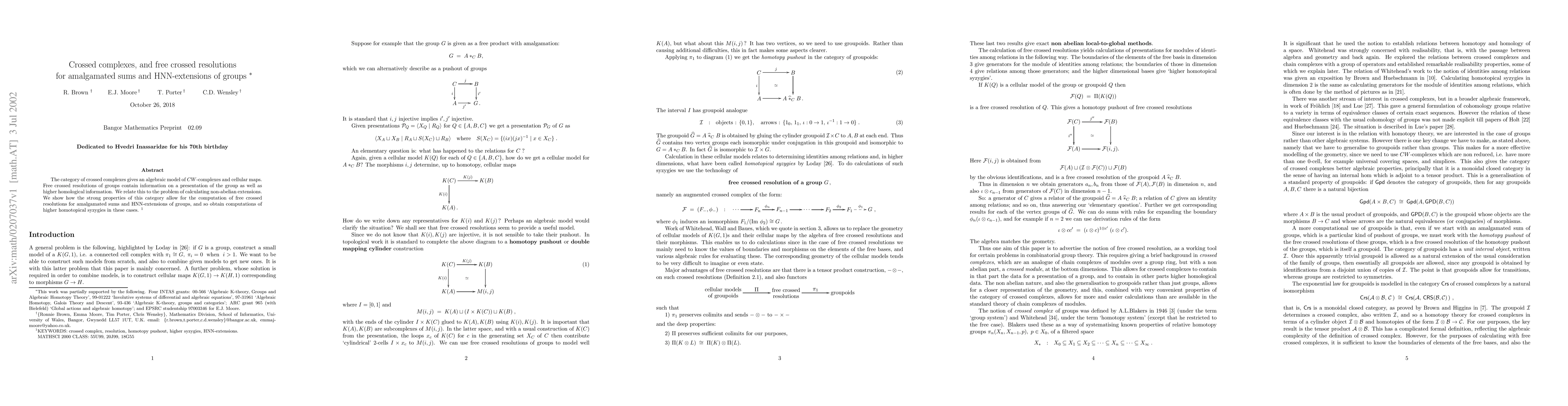 Thumbnail for Crossed complexes, and free crossed resolutions for amalgamated sums and
  HNN-extensions of groups