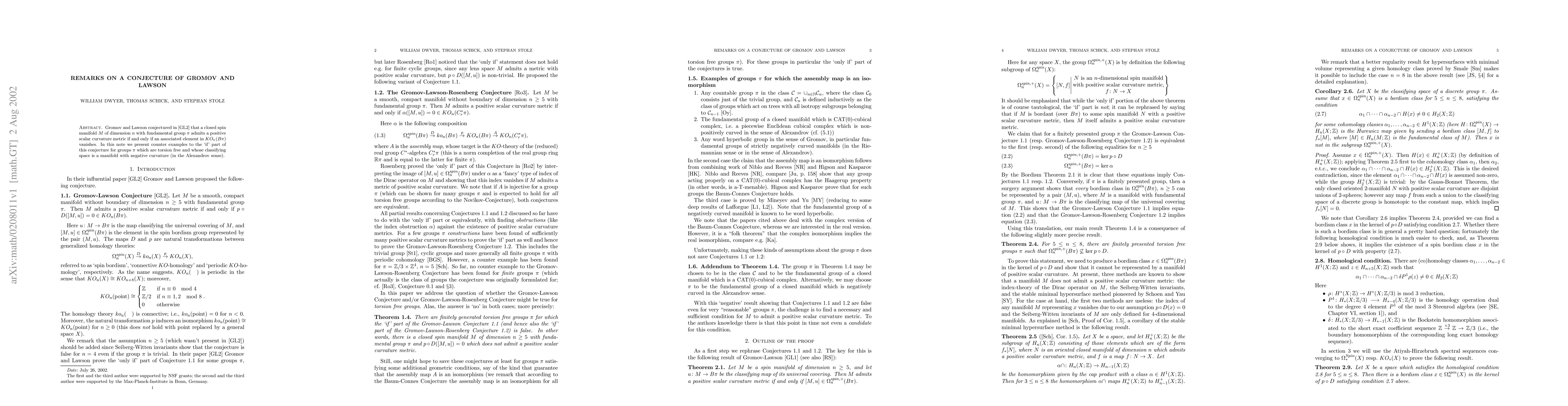 Thumbnail for Remarks on a conjecture of Gromov and Lawson
