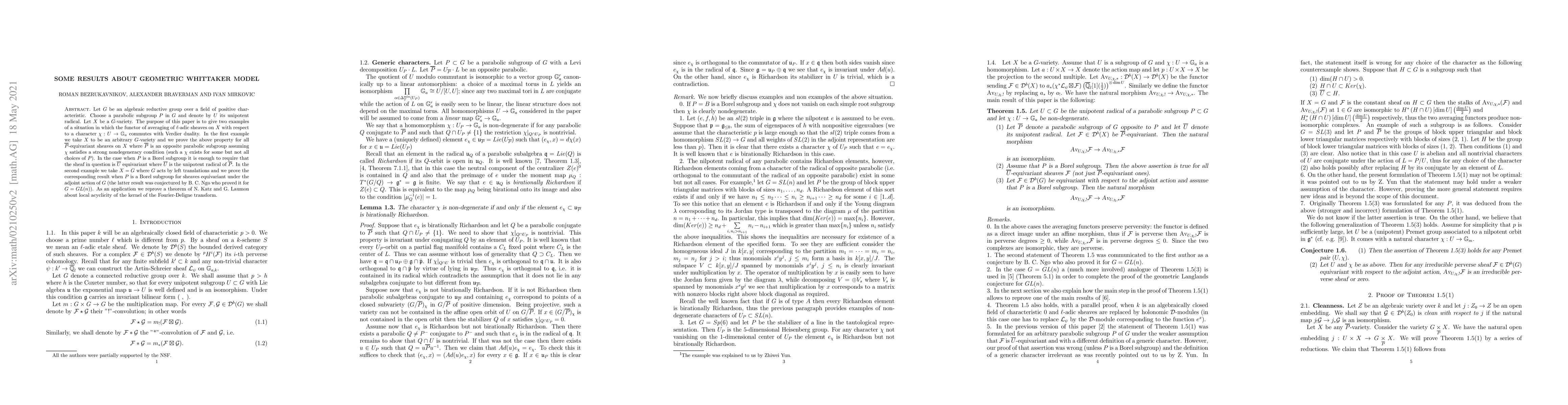 Thumbnail for Some results about the geometric Whittaker model