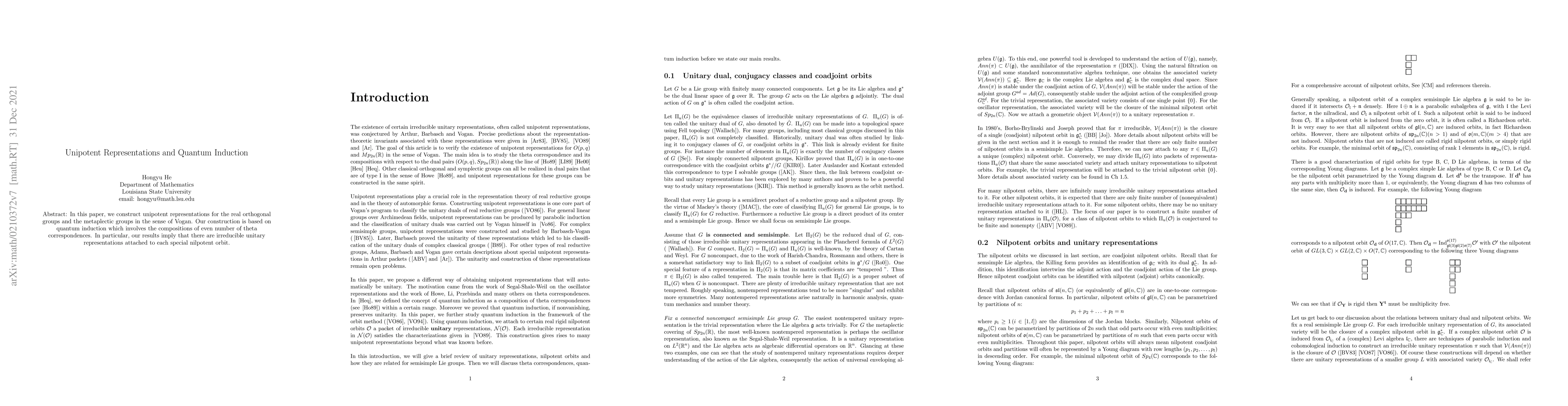 Thumbnail for Unipotent Representations and Quantum Induction