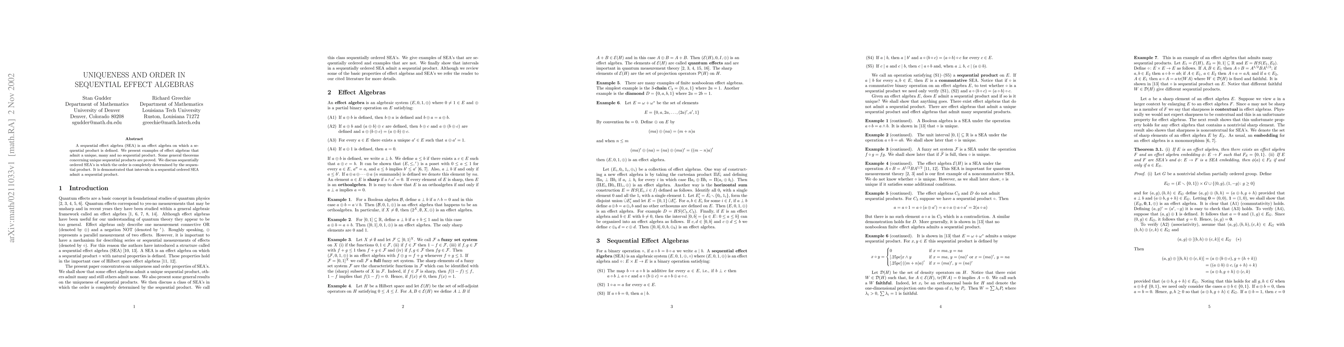 Thumbnail for Uniqueness and order in sequential effect algebras