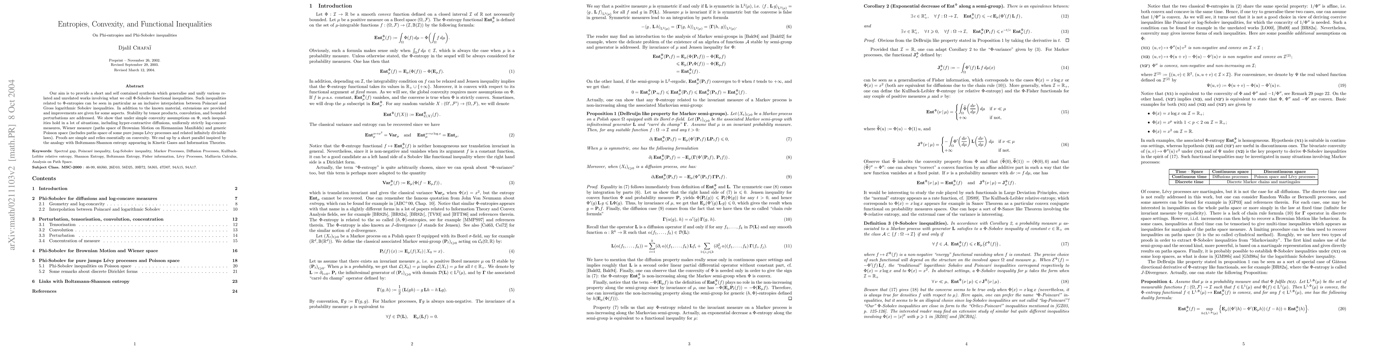 Thumbnail for Entropies, convexity, and functional inequalities