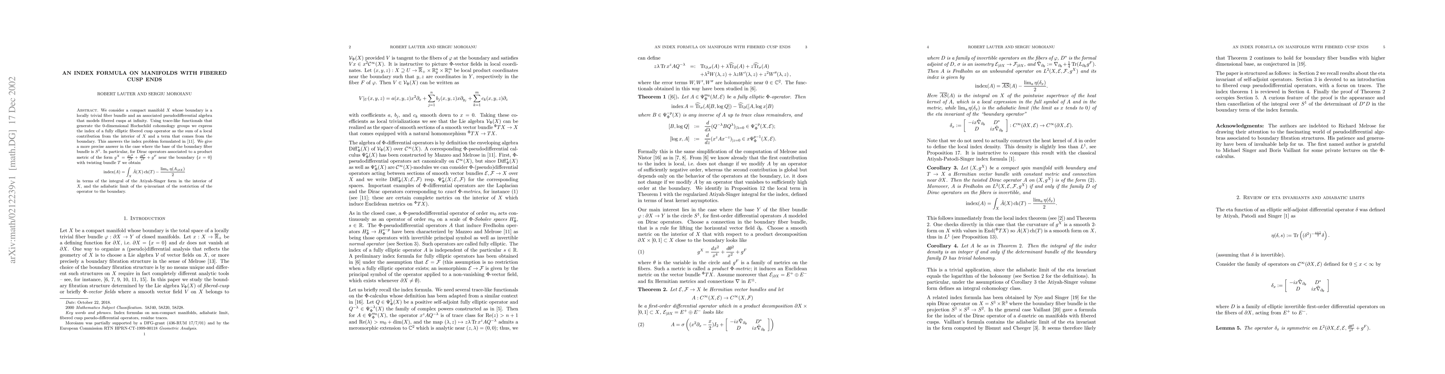 Thumbnail for An index formula on manifolds with fibered cusp ends