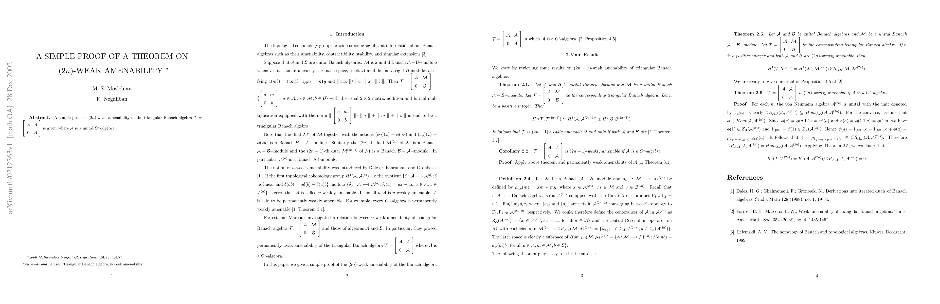 Thumbnail for A simple proof of a theorem on (2n)-weak amenability
