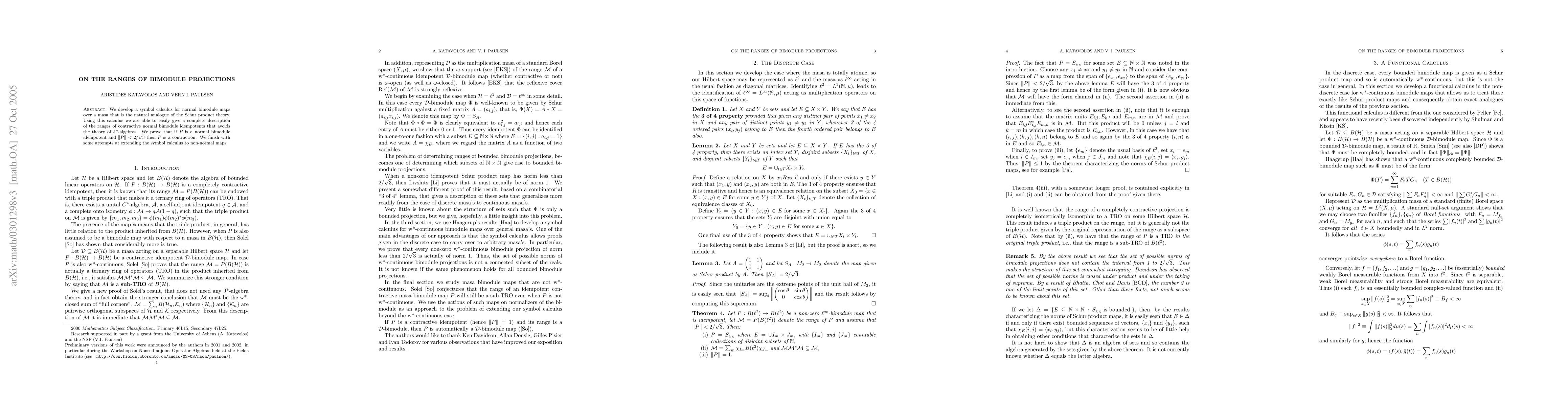 Thumbnail for On the ranges of bimodule projections