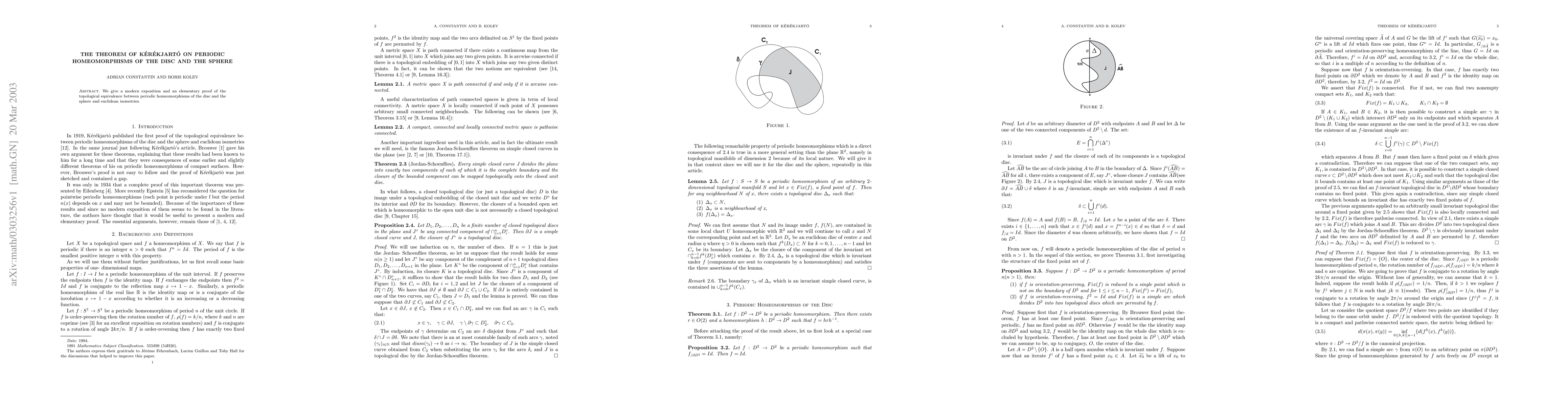 Thumbnail for The theorem of Kerekjarto on periodic homeomorphisms of the disc and the
  sphere