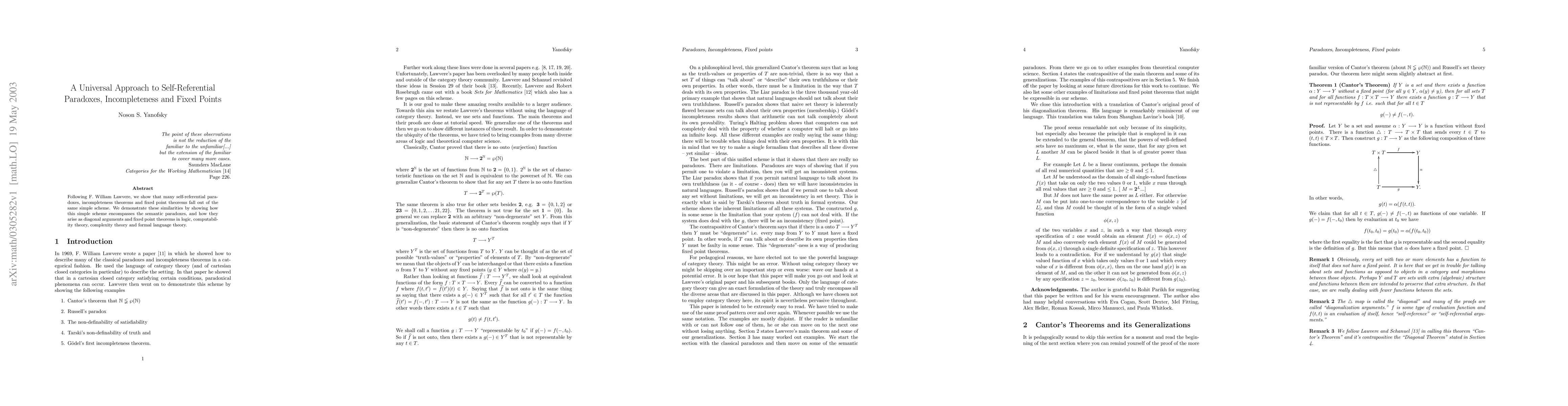 Thumbnail for A Universal Approach to Self-Referential Paradoxes, Incompleteness and
  Fixed Points