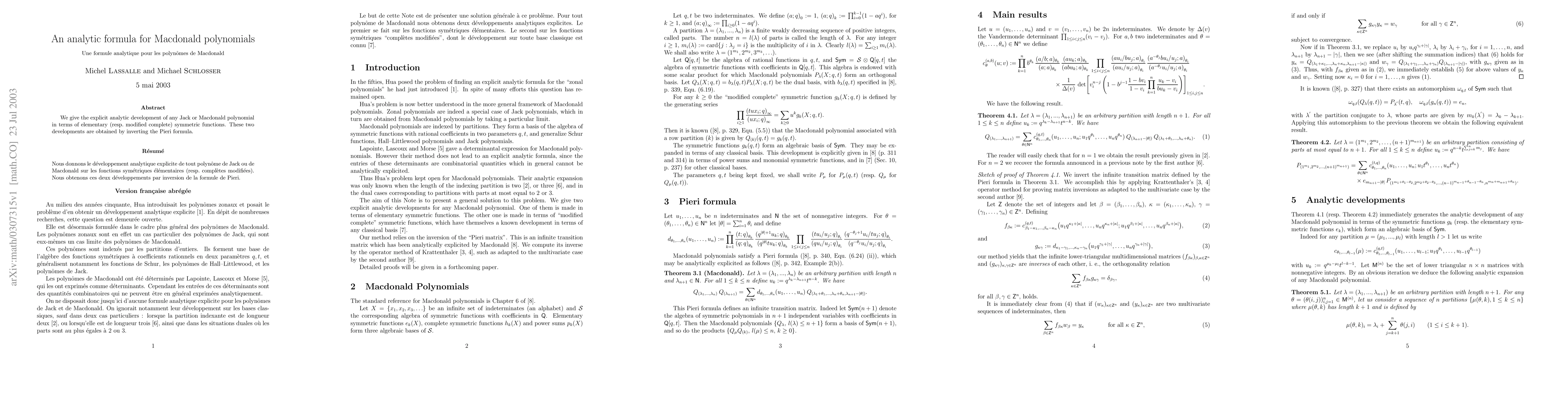 Thumbnail for An analytic formula for Macdonald polynomials
