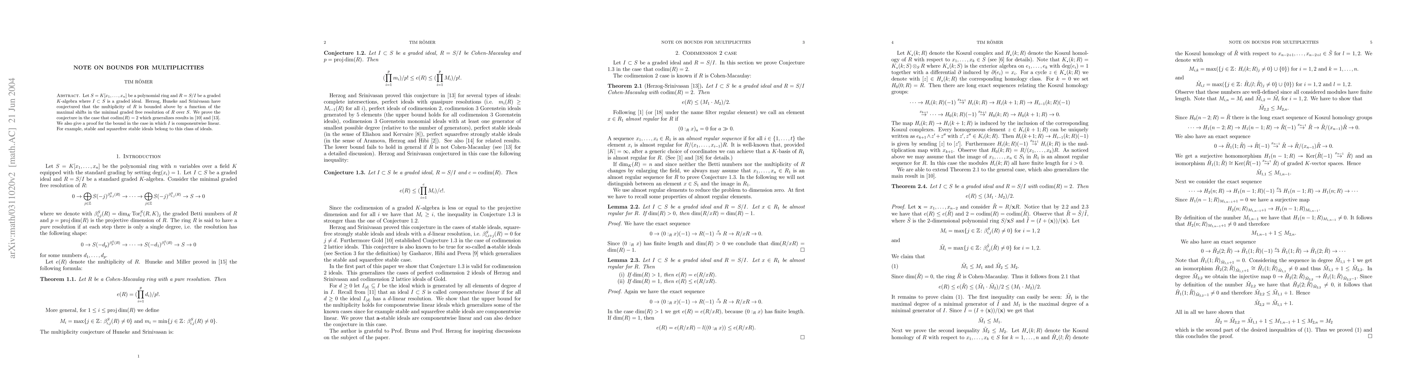 Thumbnail for Note on bounds for multiplicities