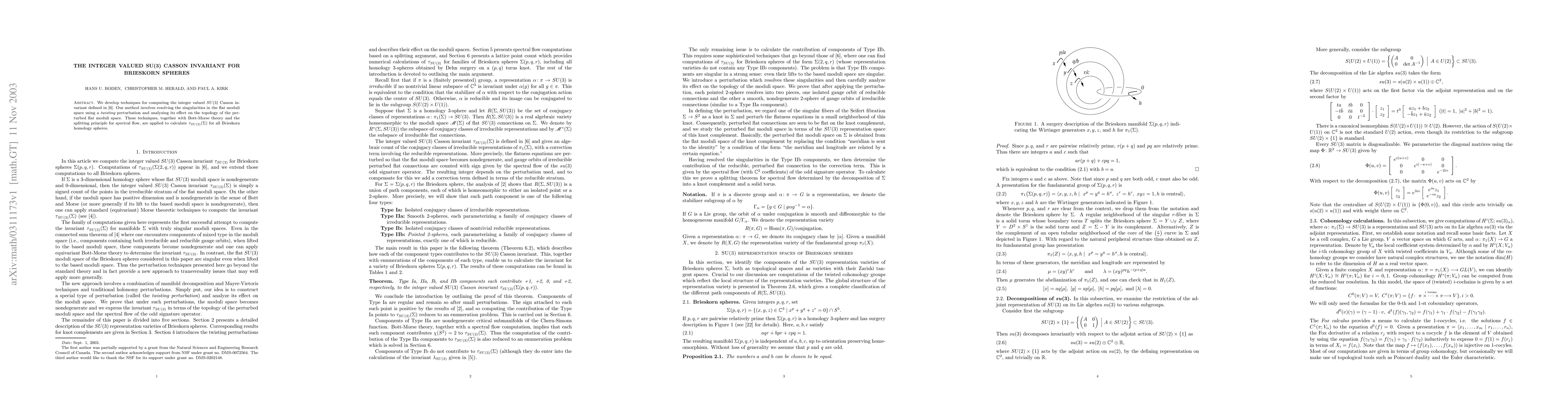 Thumbnail for The Integer Valued SU(3) Casson Invariant for Brieskorn spheres