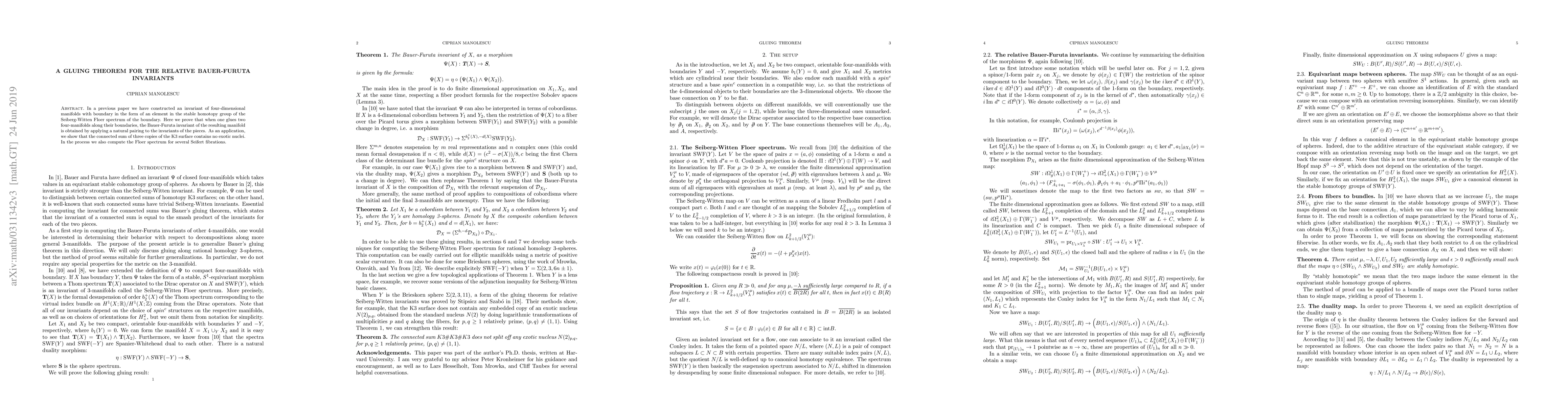 Thumbnail for A gluing theorem for the relative Bauer-Furuta invariants