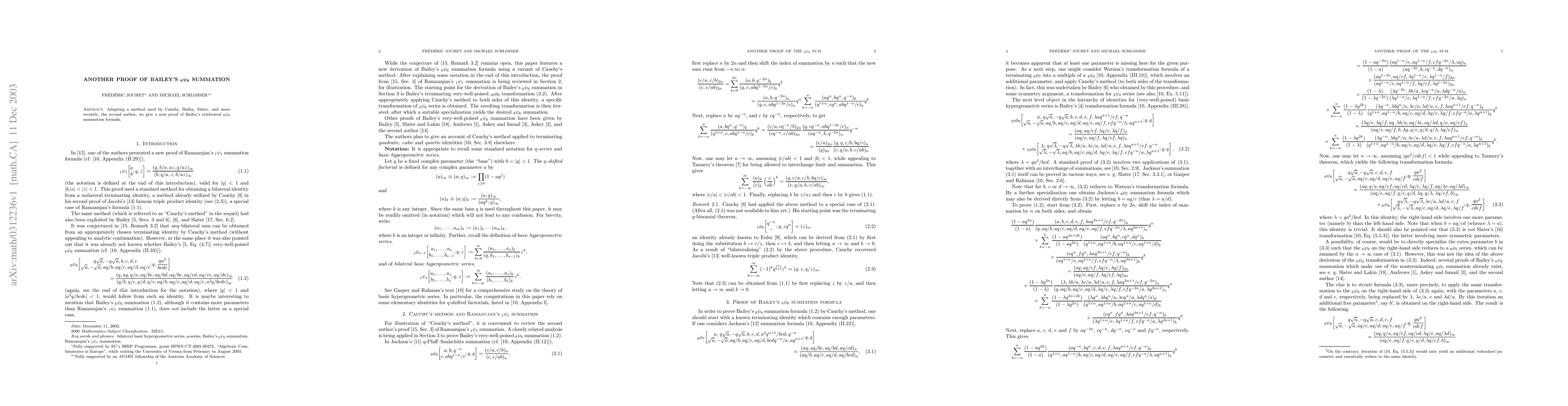 Thumbnail for Another proof of Bailey's 6-psi-6 summation