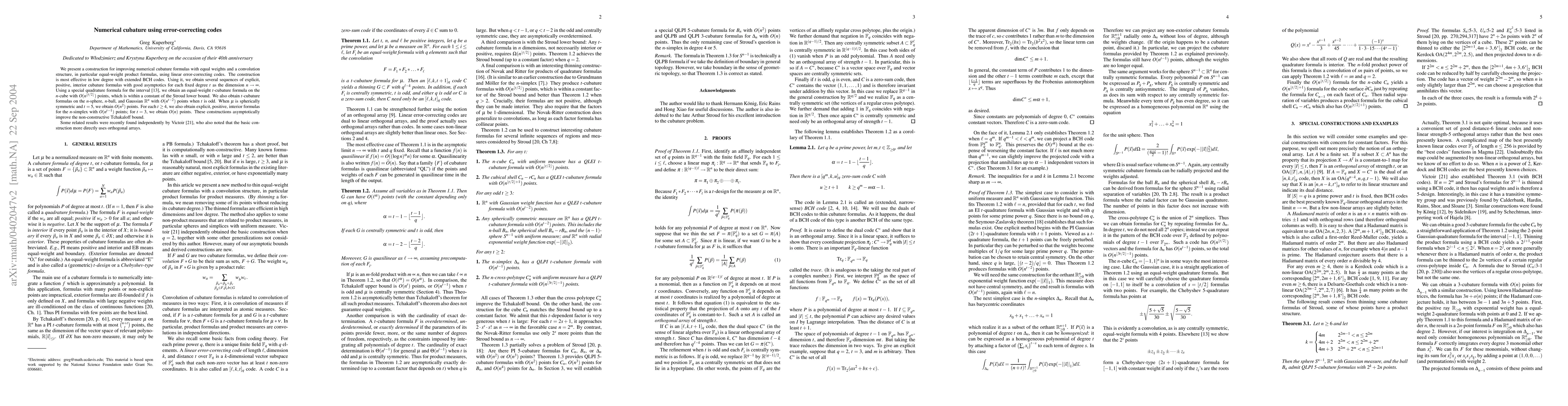 Thumbnail for Numerical cubature using error-correcting codes