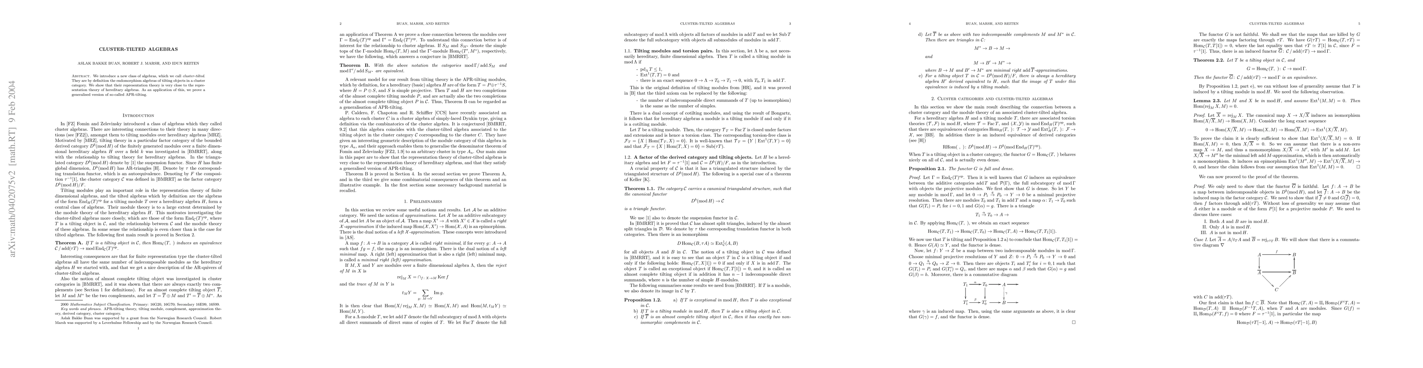 Thumbnail for Cluster-tilted algebras