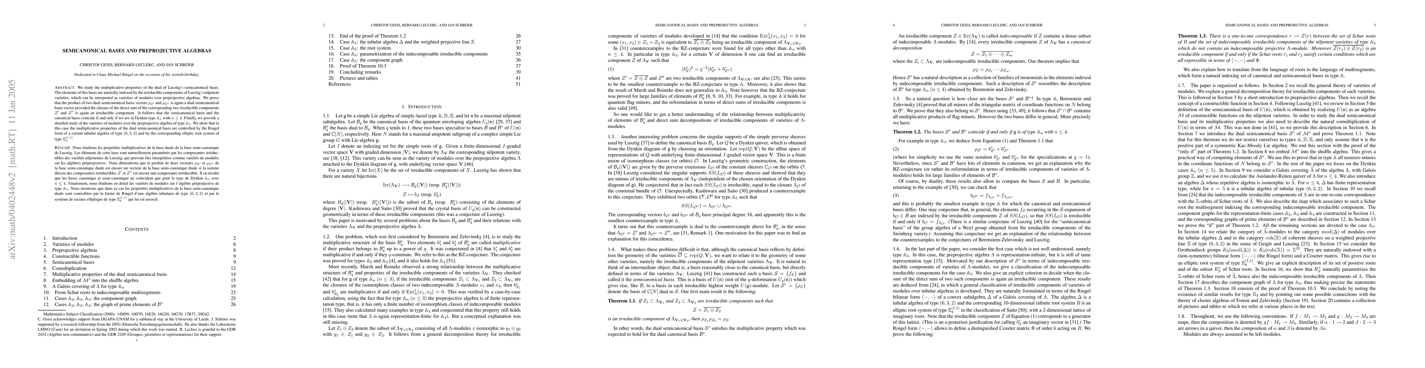 Thumbnail for Semicanonical bases and preprojective algebras