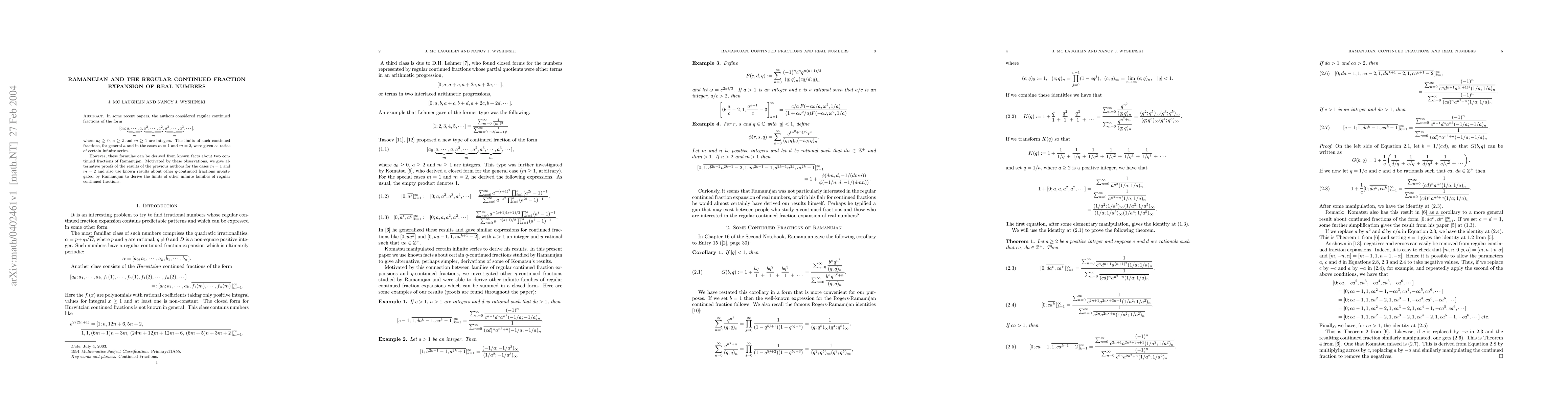 Thumbnail for Ramanujan and the Regular Continued Fraction Expansion of Real Numbers