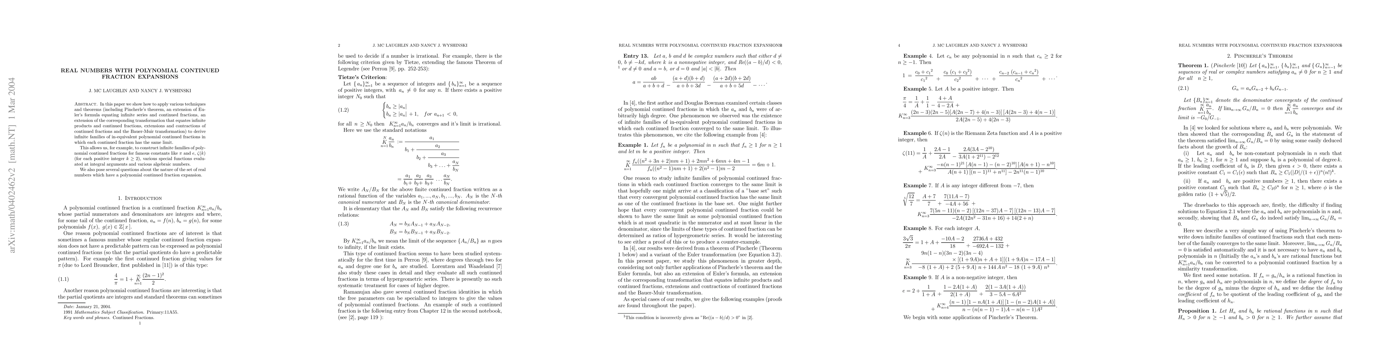 Thumbnail for Real Numbers With Polynomial Continued Fraction Expansions