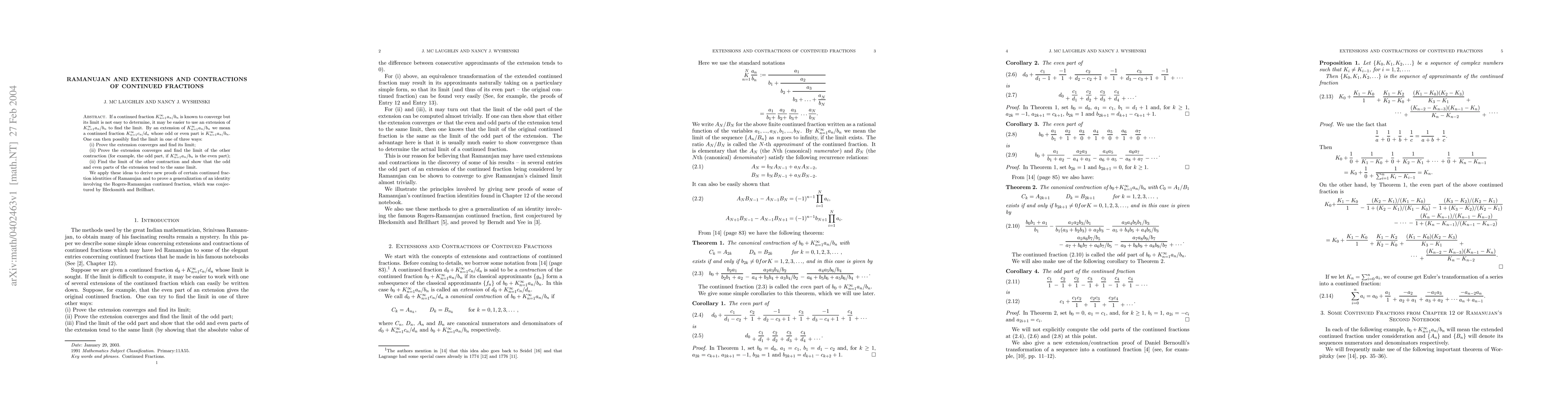 Thumbnail for Ramanujan and Extensions and Contractions of Continued Fractions