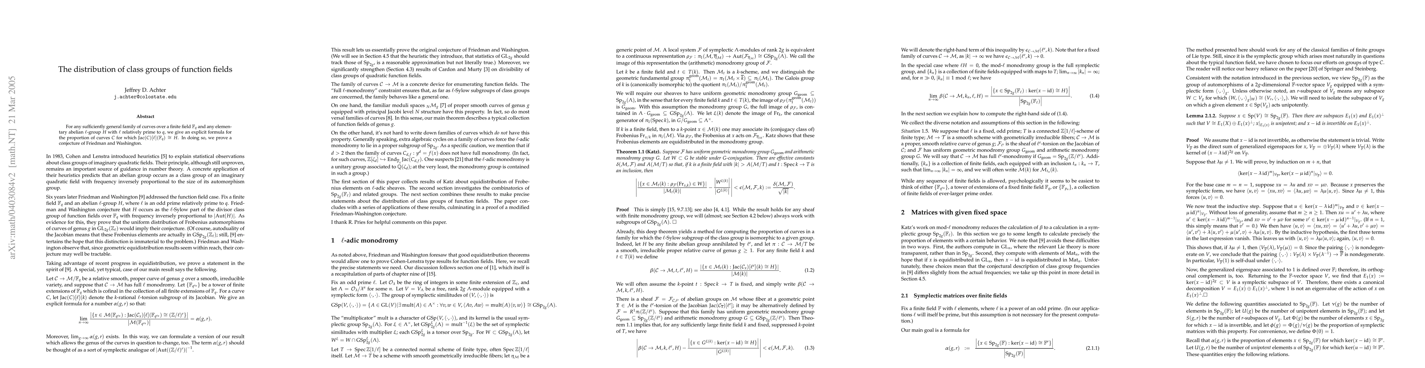 Thumbnail for The distribution of class groups of function fields