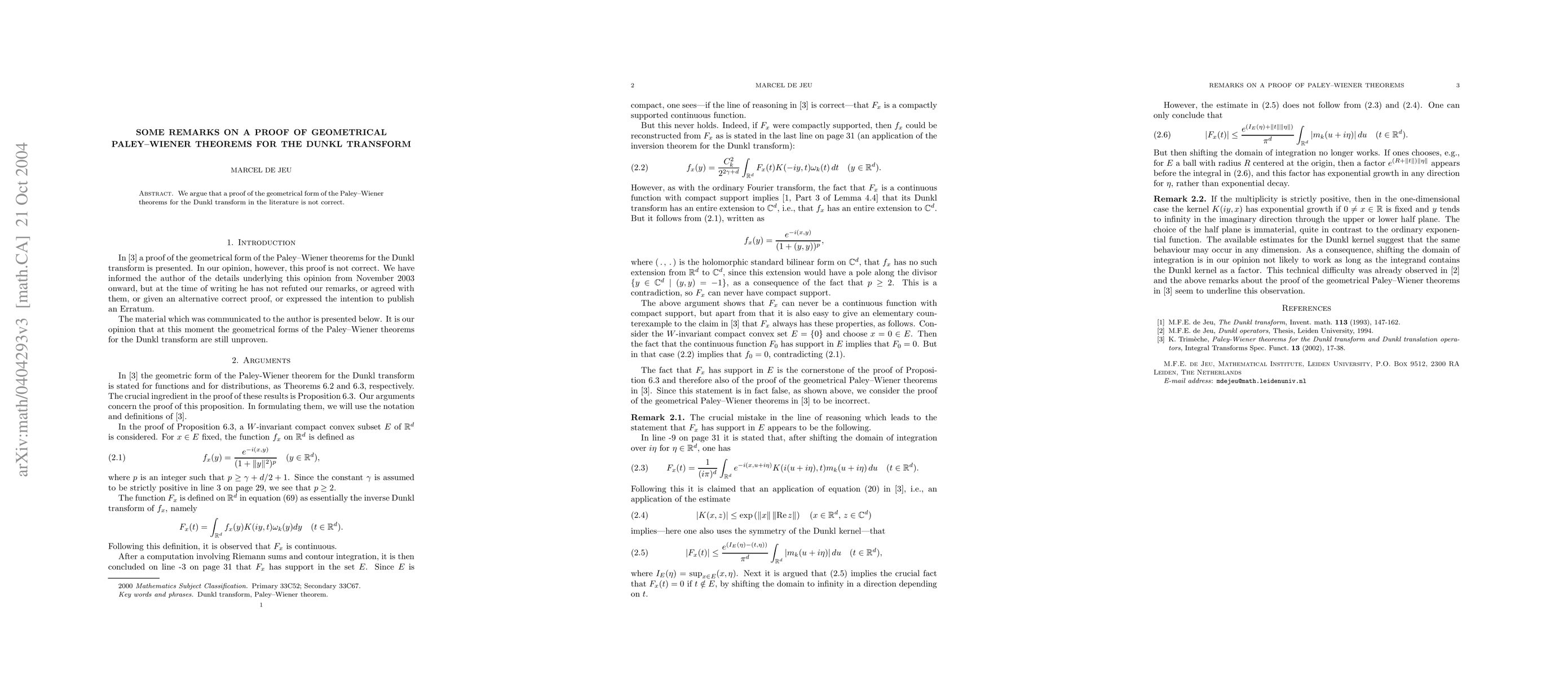 Thumbnail for Some remarks on a proof of geometrical Paley-Wiener theorems for the
  Dunkl transform