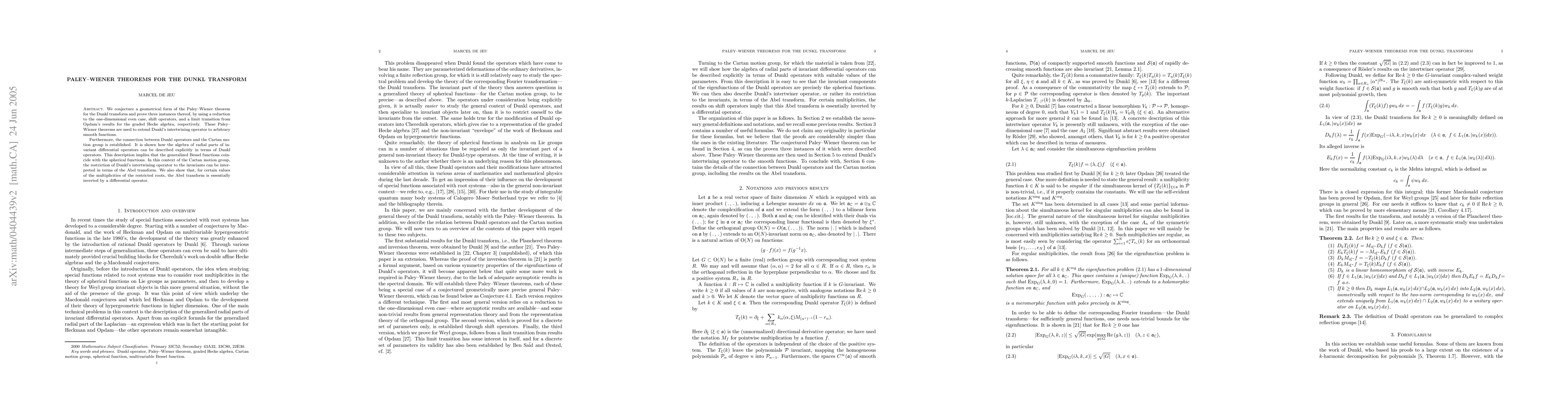 Thumbnail for Paley-Wiener theorems for the Dunkl transform