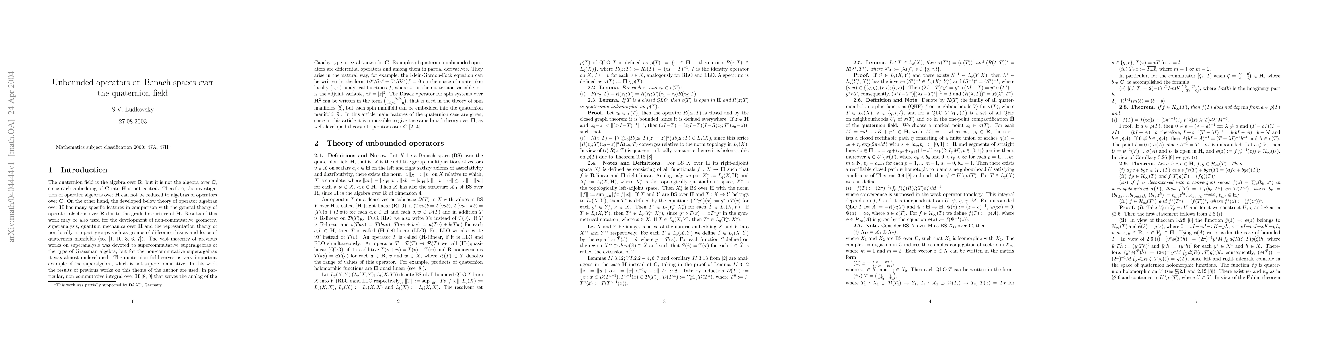 Thumbnail for Unbounded operators on Banach spaces over the quaternion field