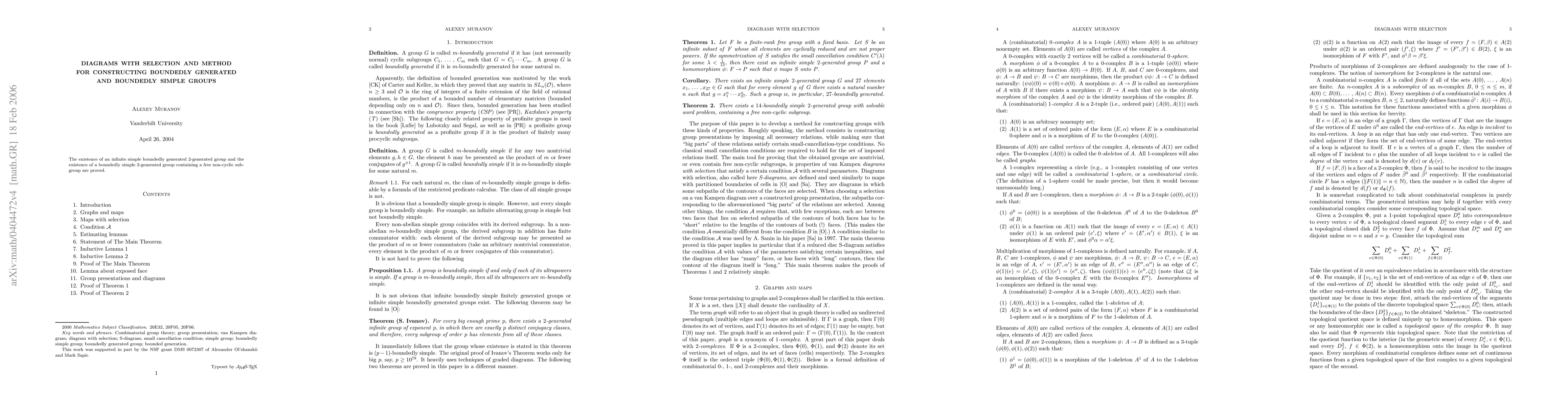Thumbnail for Diagrams with Selection and Method for Constructing Boundedly Generated
  and Boundedly Simple Groups