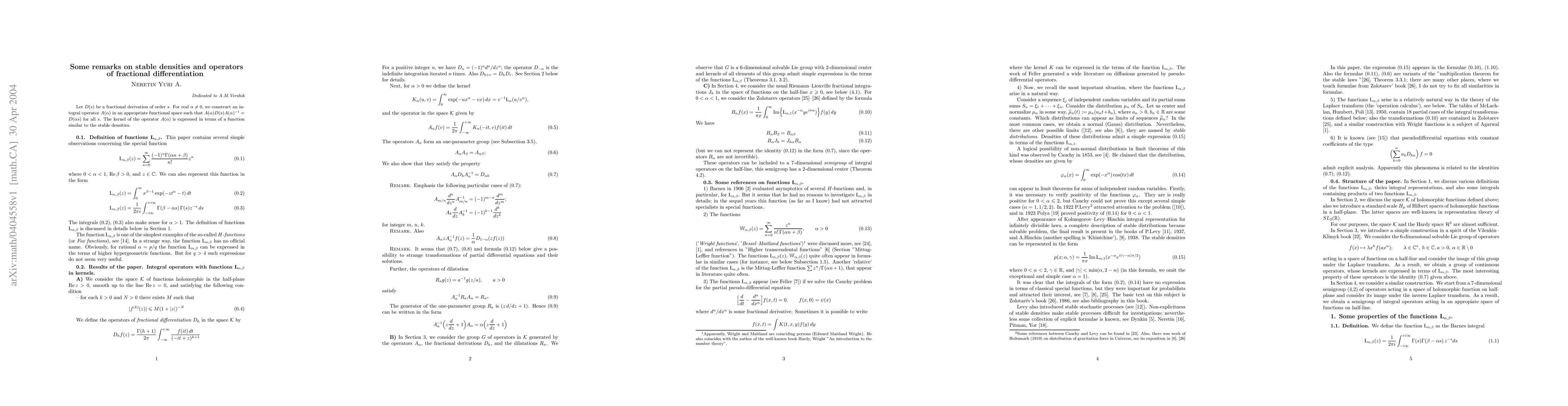 Thumbnail for Some remarks on stable densities and operators of fractional
  differentiation