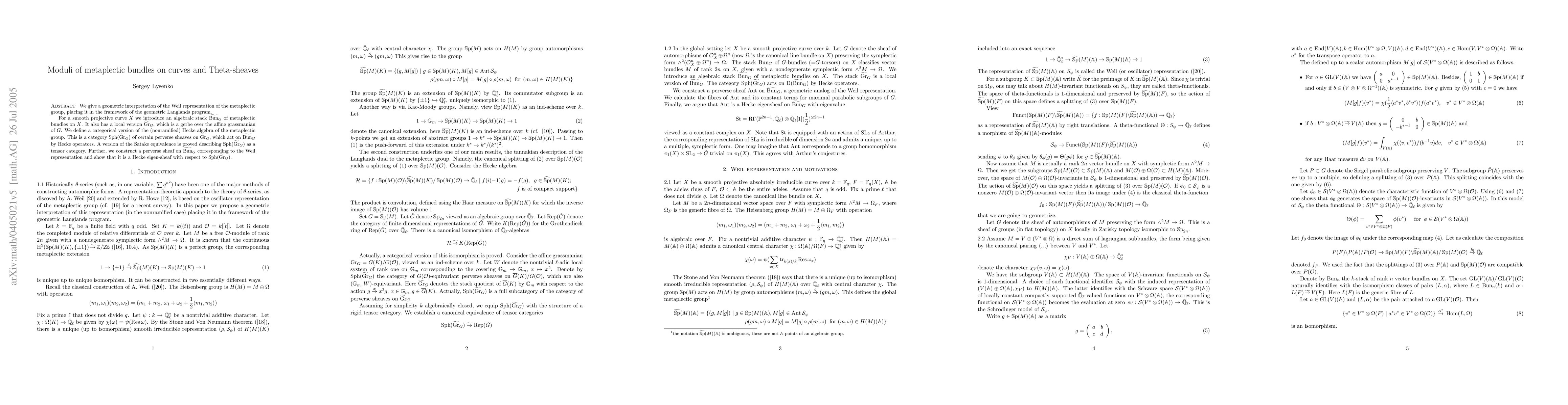 Thumbnail for Moduli of metaplectic bundles on curves and Theta-sheaves