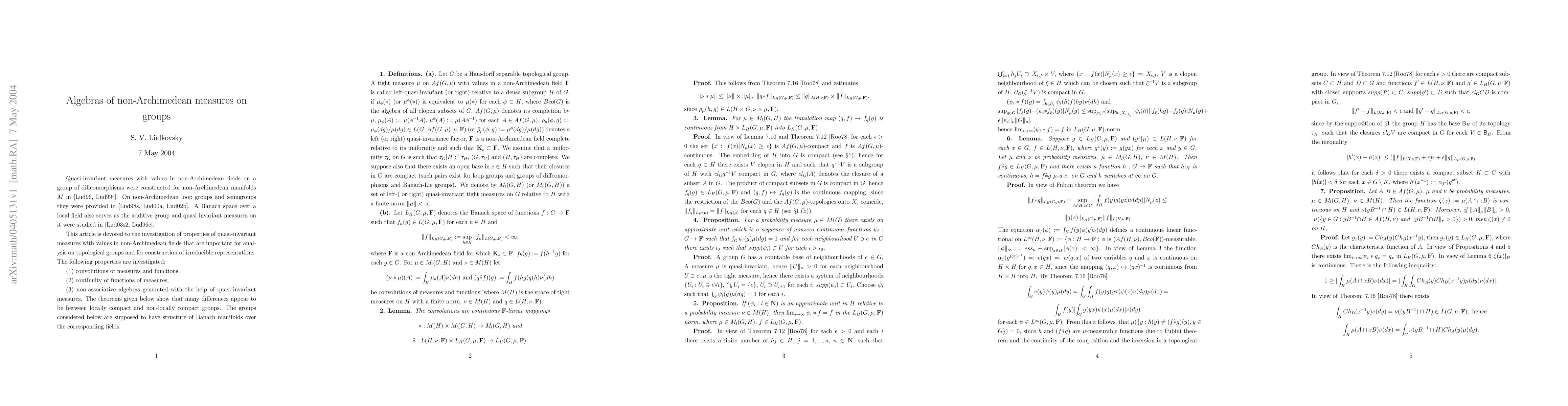 Thumbnail for Algebras of non-Archimedean measures on groups