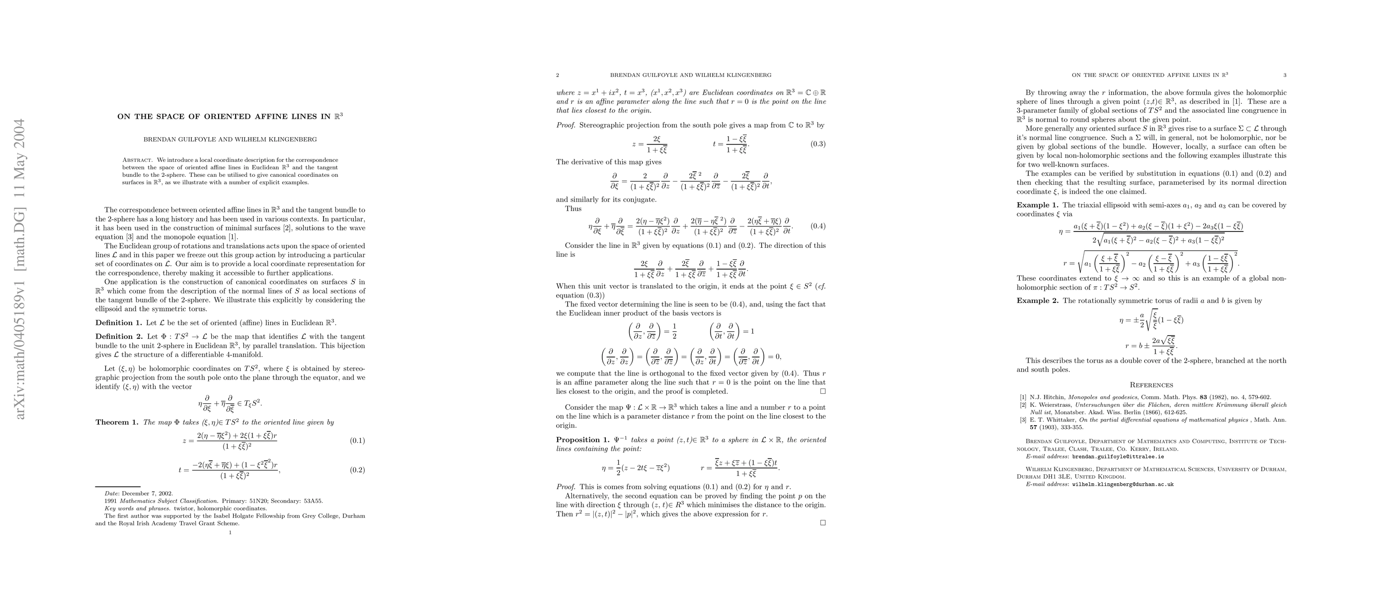 Thumbnail for On the Space of Oriented Affine Lines in $R^3$