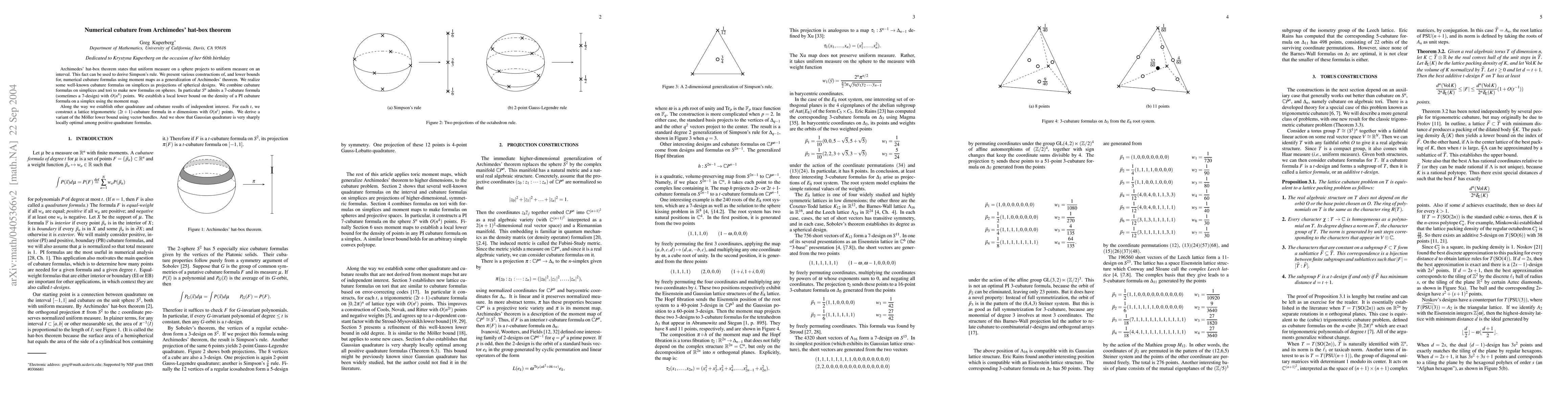 Thumbnail for Numerical cubature from Archimedes' hat-box theorem