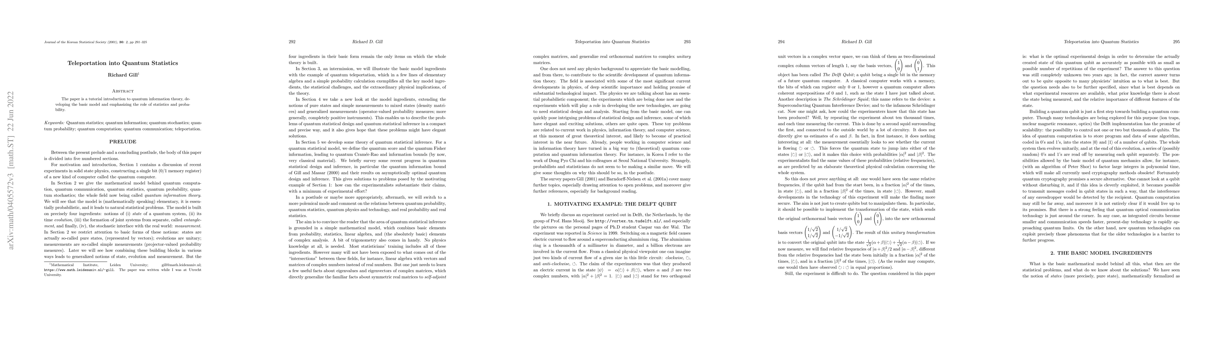 Thumbnail for Teleportation into Quantum Statistics