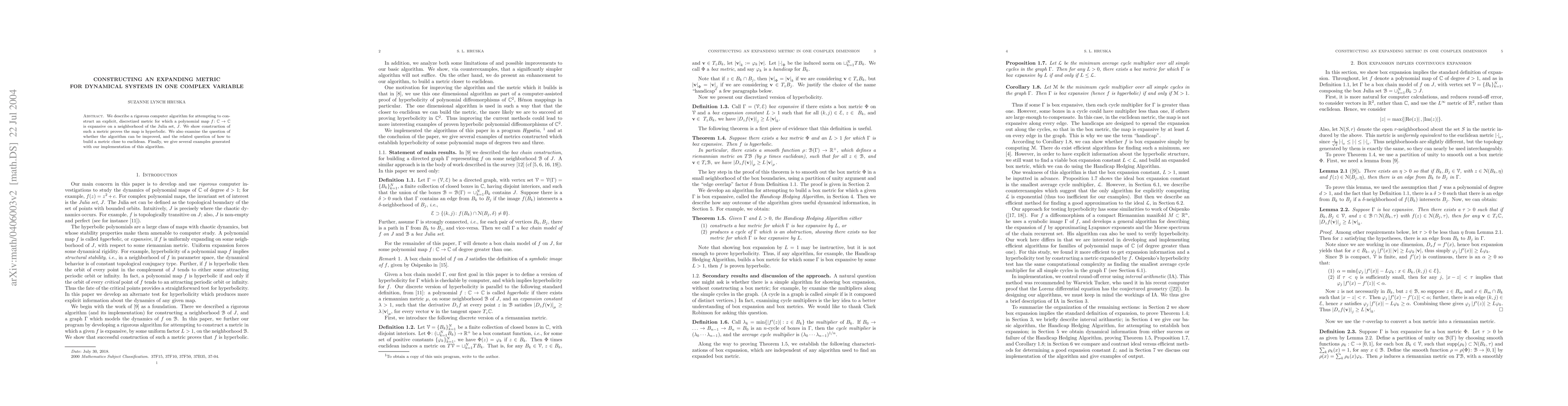 Thumbnail for Constructing an expanding metric for dynamical systems in one complex
  variable