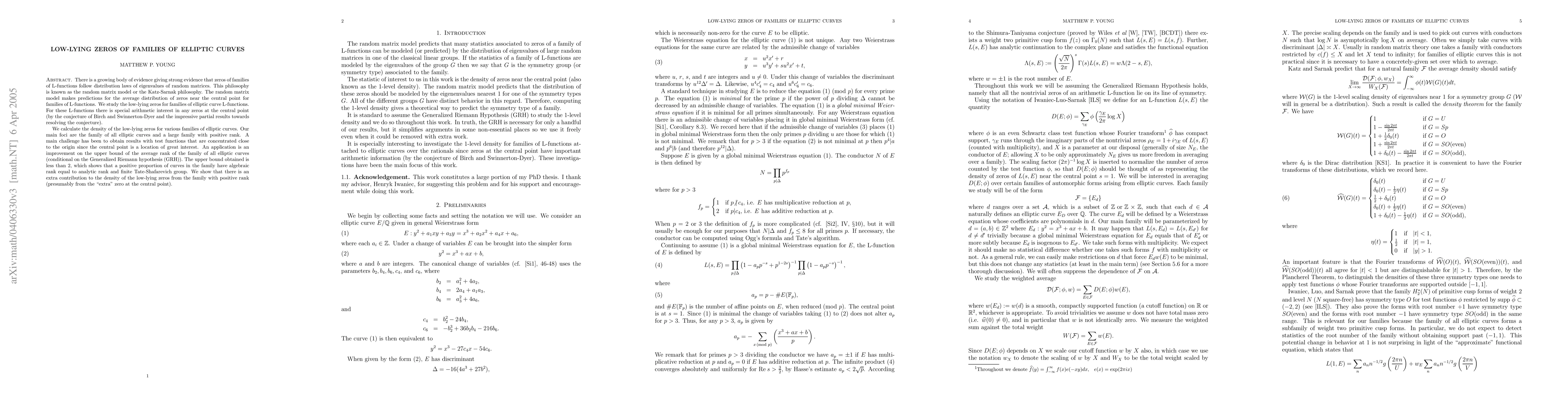 Thumbnail for Low-lying zeros of families of elliptic curves