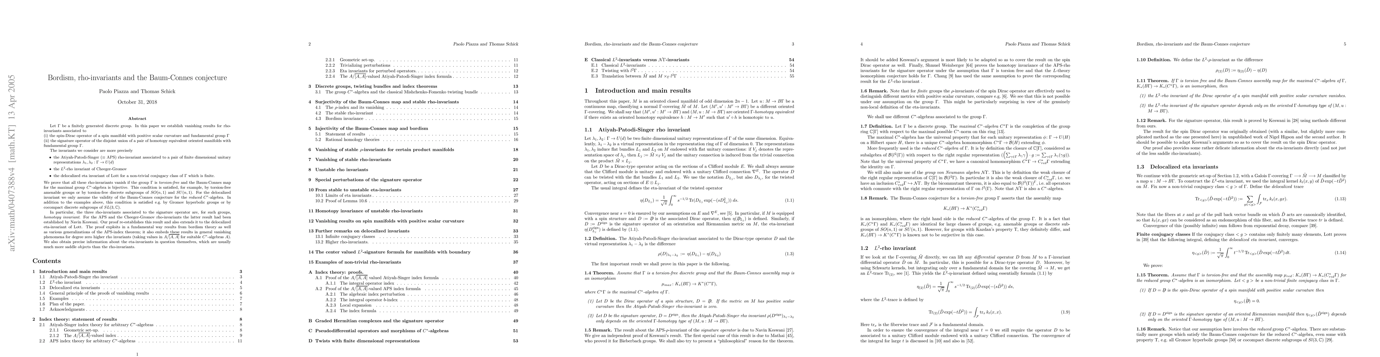 Thumbnail for Bordism, rho-invariants and the Baum-Connes conjecture