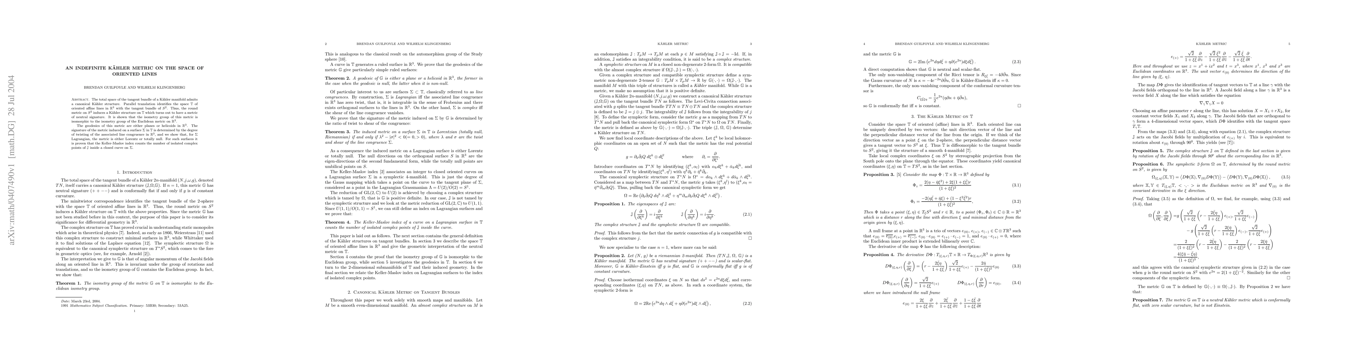Thumbnail for An Indefinite Kaehler Metric on the Space of Oriented Lines