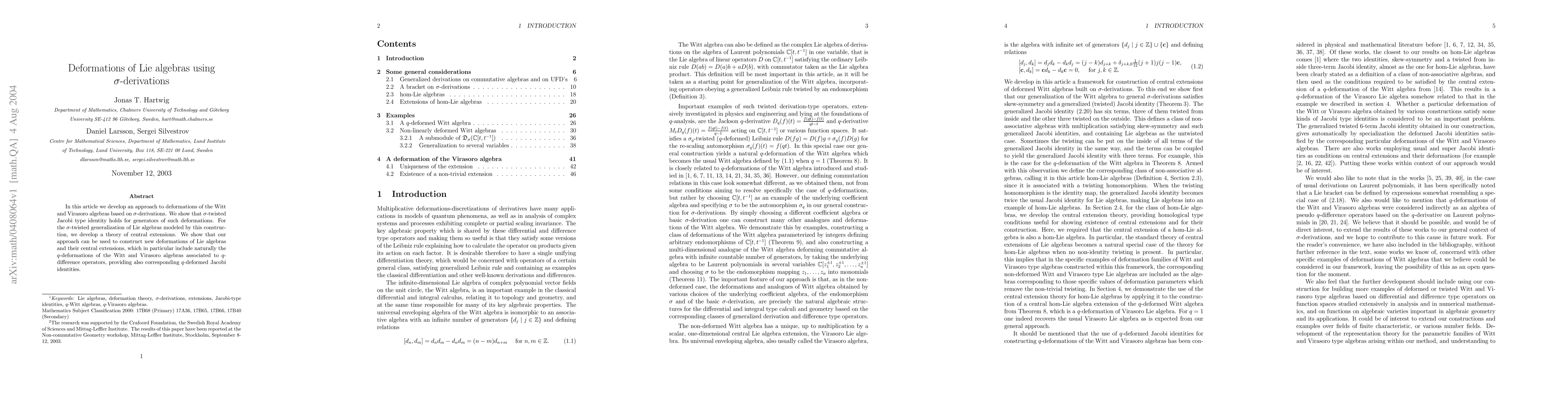 Thumbnail for Deformations of Lie Algebras using $\sigma$-derivations