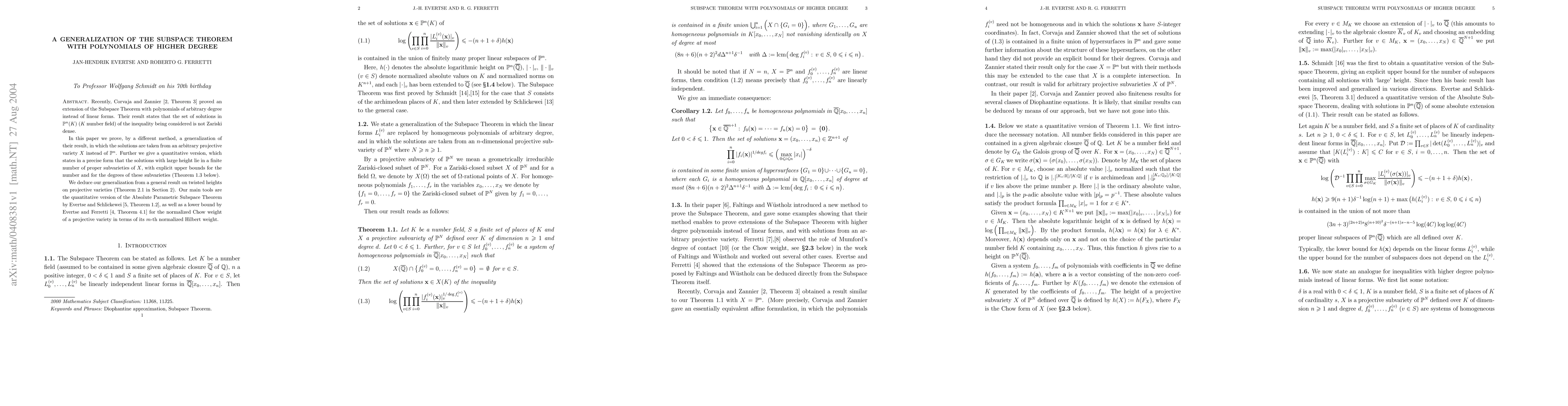 Thumbnail for A generalization of the Subspace Theorem with polynomials of higher
  degree