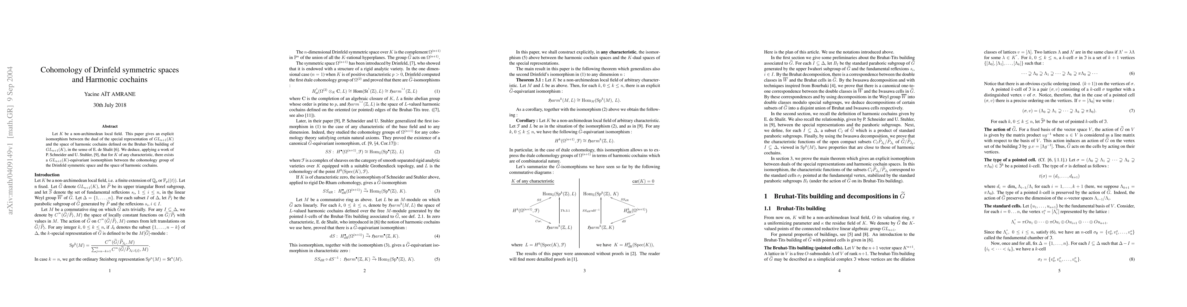 Thumbnail for Cohomology of Drinfeld symmetric spaces and Harmonic cochains