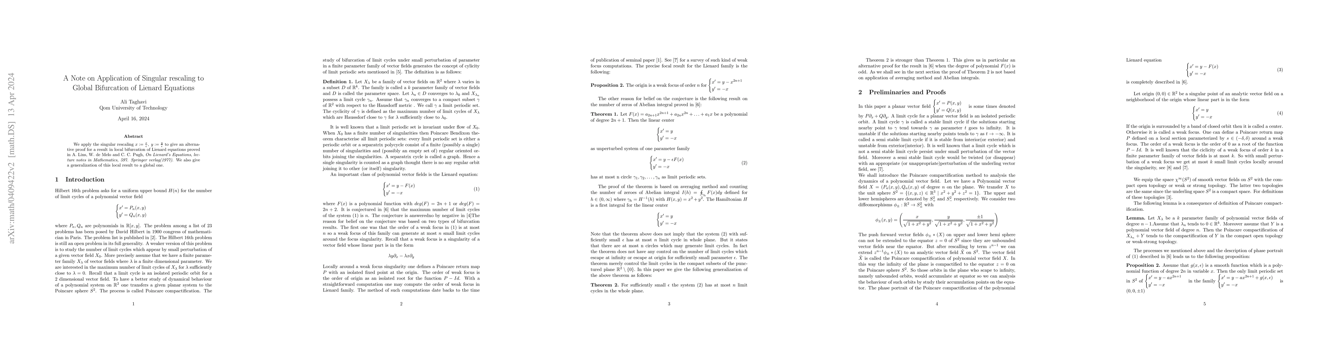 Thumbnail for A Note On Application Of Singular Rescaling