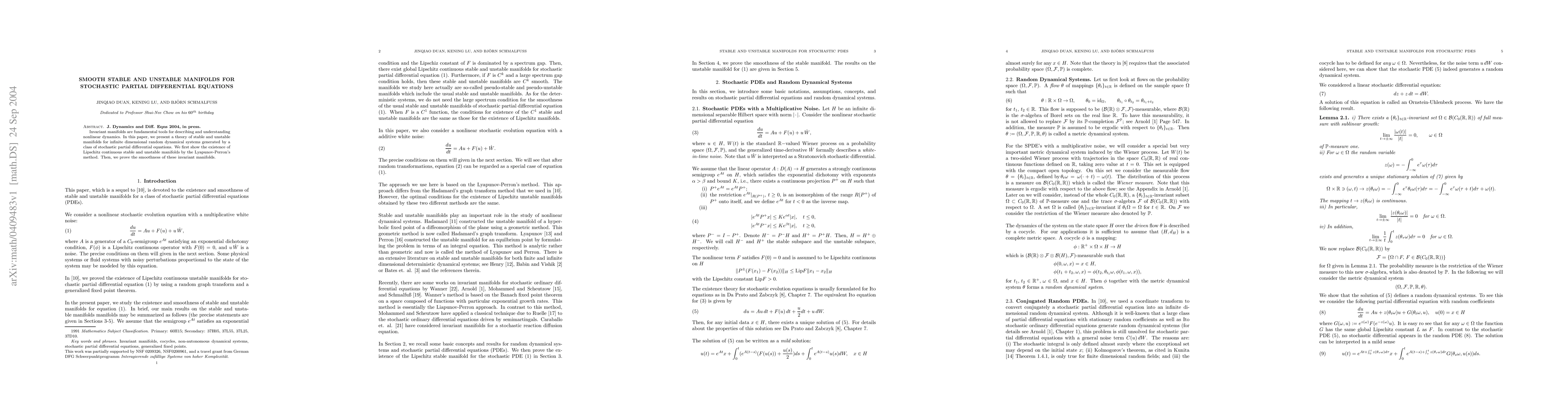 Thumbnail for Smooth stable and unstable manifolds for stochastic partial differential
  equations