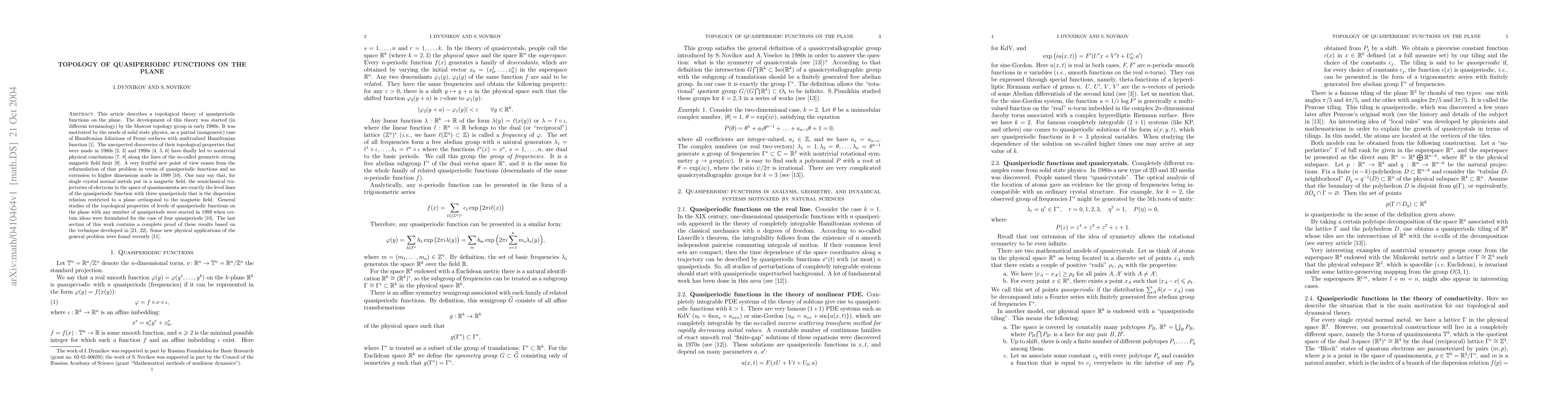 Thumbnail for Topology of quasiperiodic functions on the plane