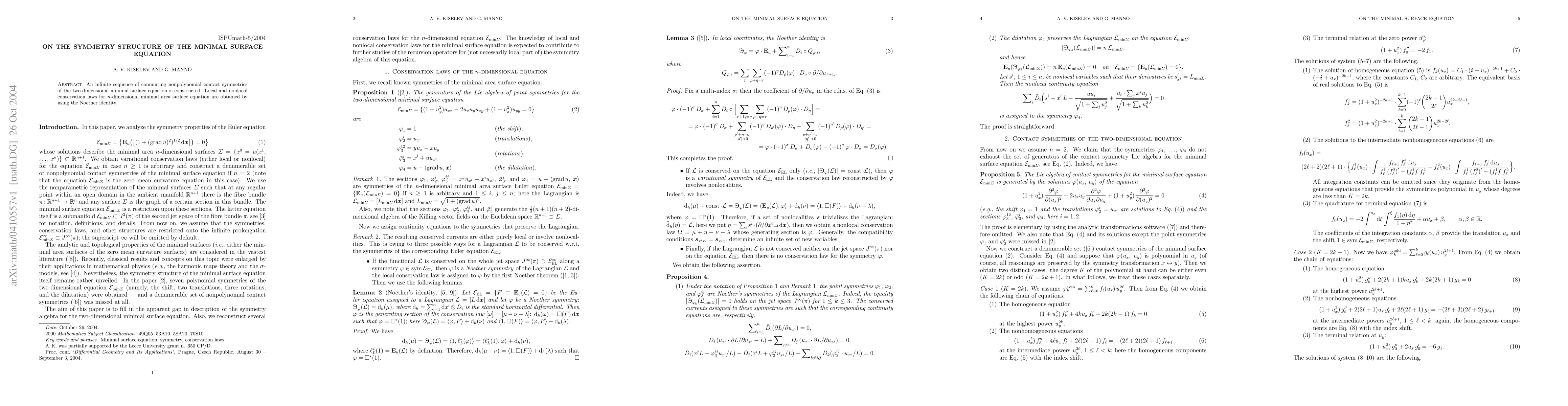 Thumbnail for On the symmetry structure of the minimal surface equation