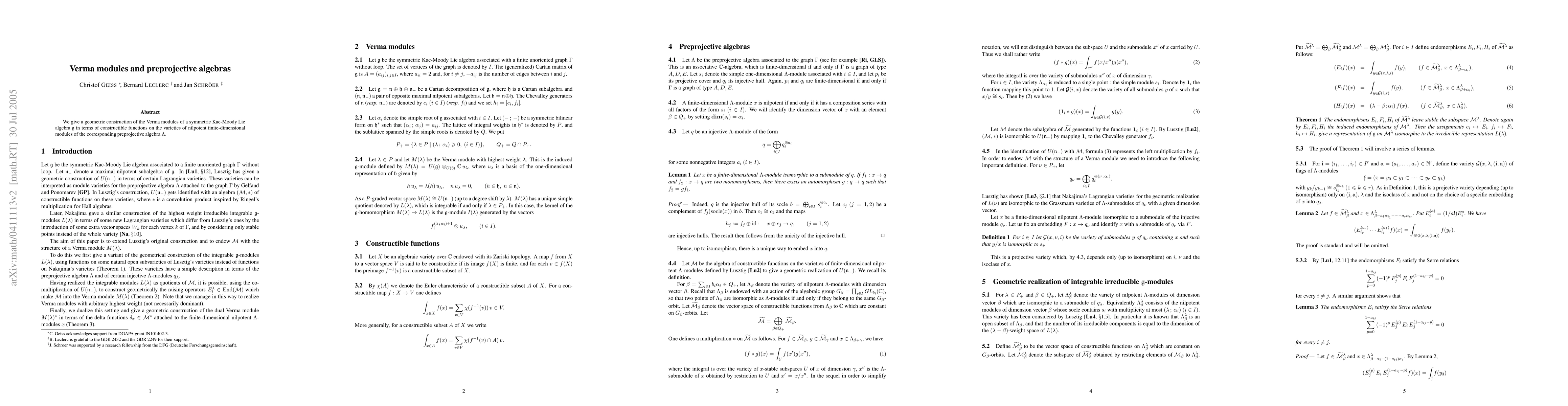 Thumbnail for Verma modules and preprojective algebras