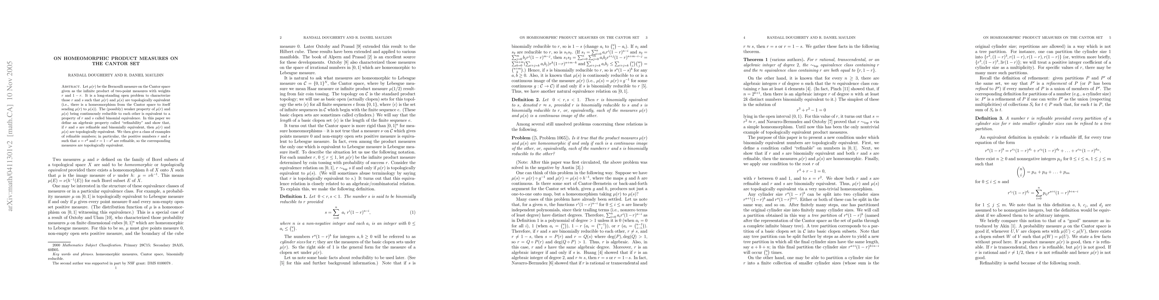 Thumbnail for On homeomorphic product measures on the Cantor set
