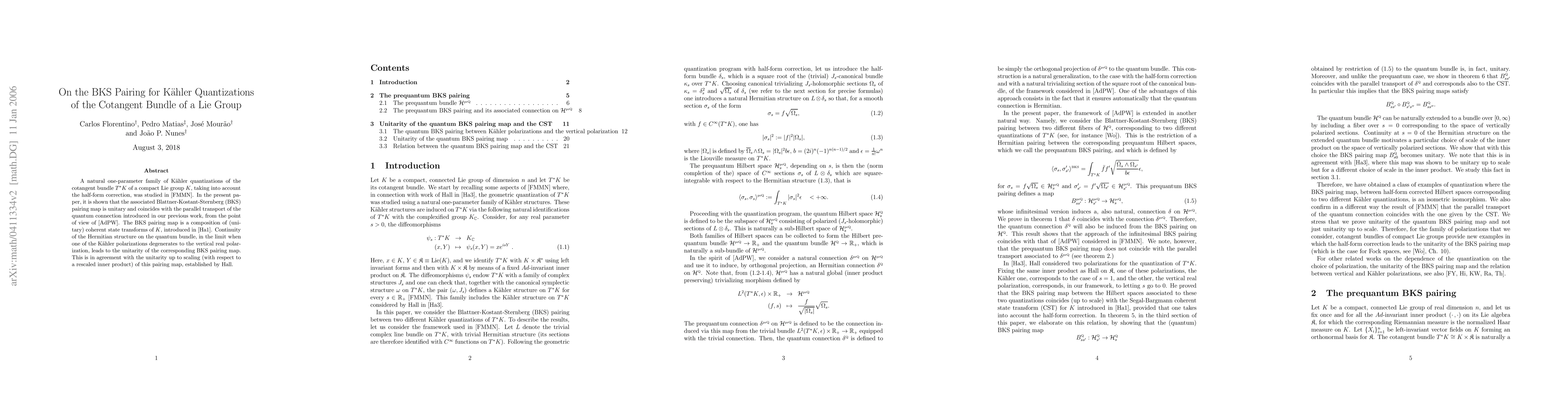 Thumbnail for On the BKS pairing for Kahler quantizations of the cotangent bundle of a
  Lie group