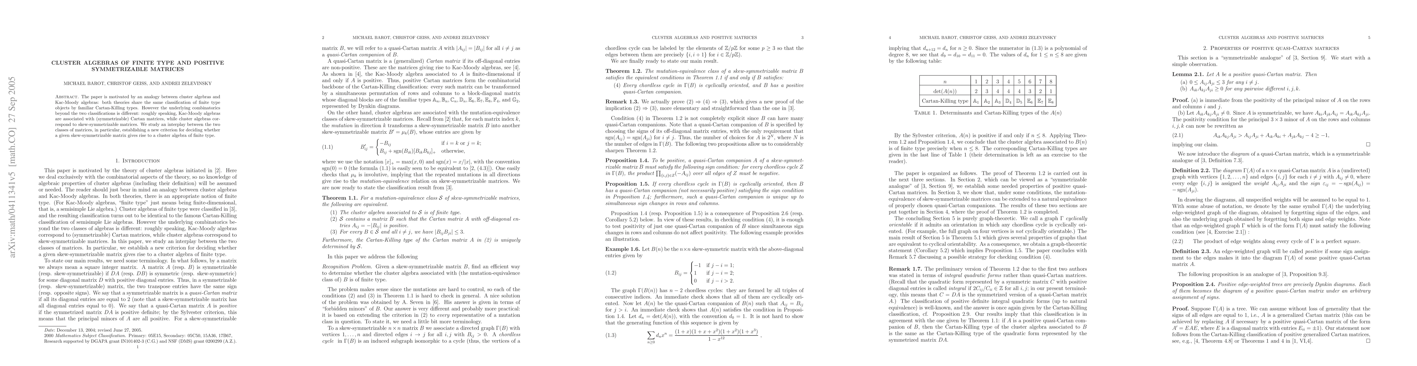 Thumbnail for Cluster algebras of finite type and positive symmetrizable matrices