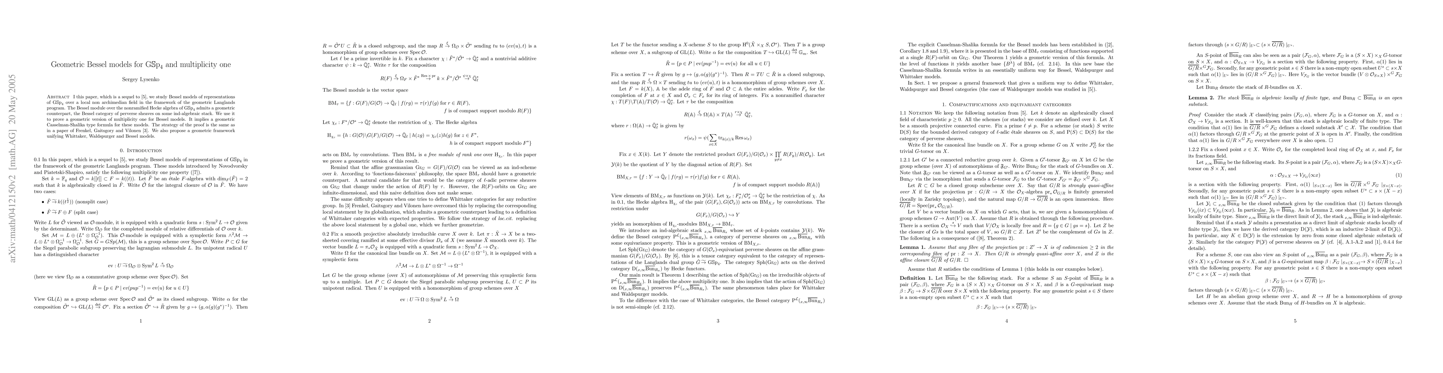 Thumbnail for Geometric Bessel models for GSp_4 and multiplicity one